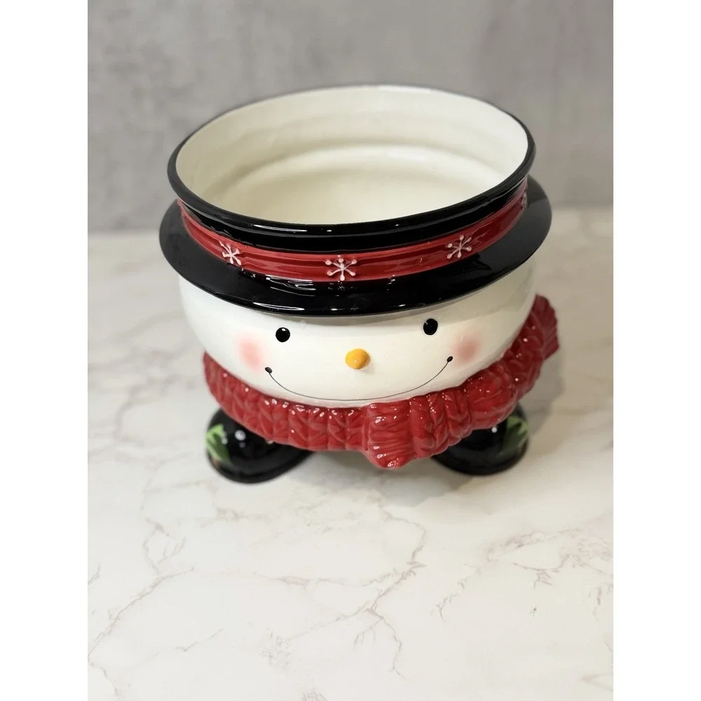 Home Accents Snowman Popcorn Or Candy Bowl Planter Centerpiece Ceramic Christmas